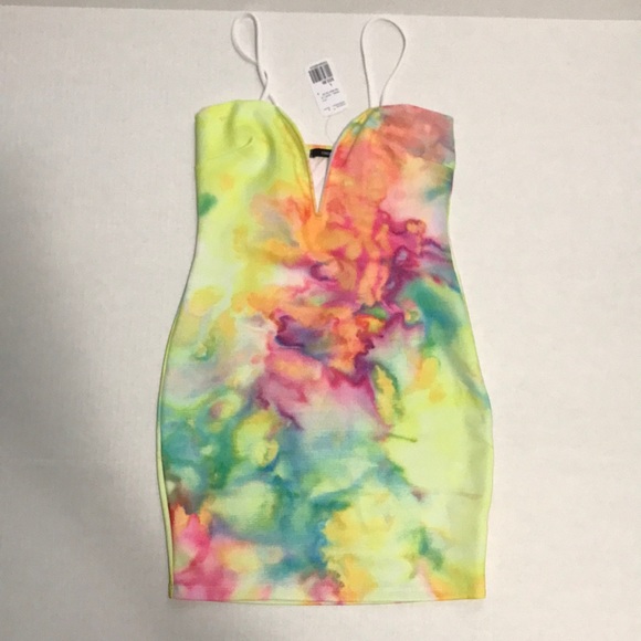 Forever 21 Dresses & Skirts - Forever21 rainbow tie dye body con deep v dress
